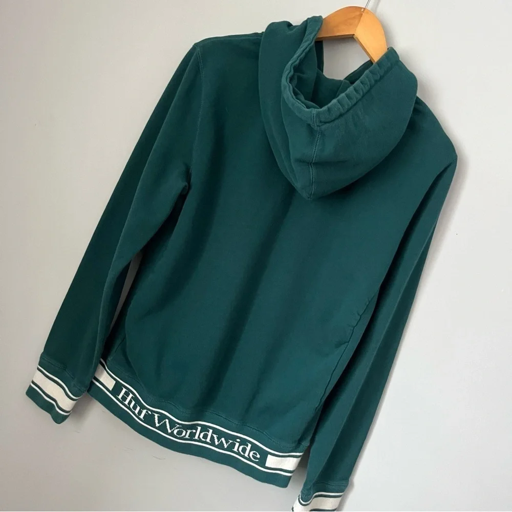 HUF Worldwide Relay French Terry Jade Green Quarter Zip Pullover Hoodie Size S - Picture 14 of 16